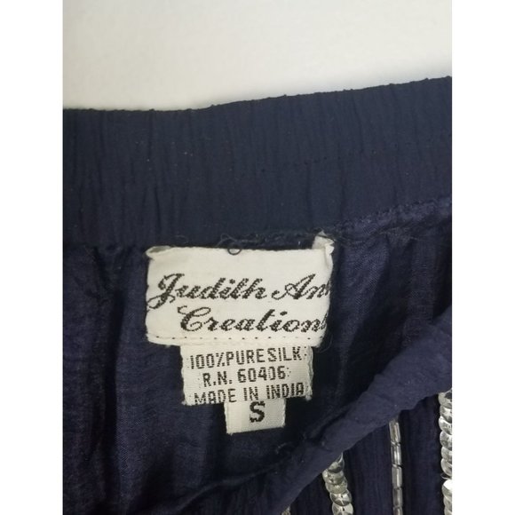 Vintage Judith Ann Creations Sz. S Sequin & Silk 3 Piece Navy & Silver Skirt Set - Picture 8 of 10